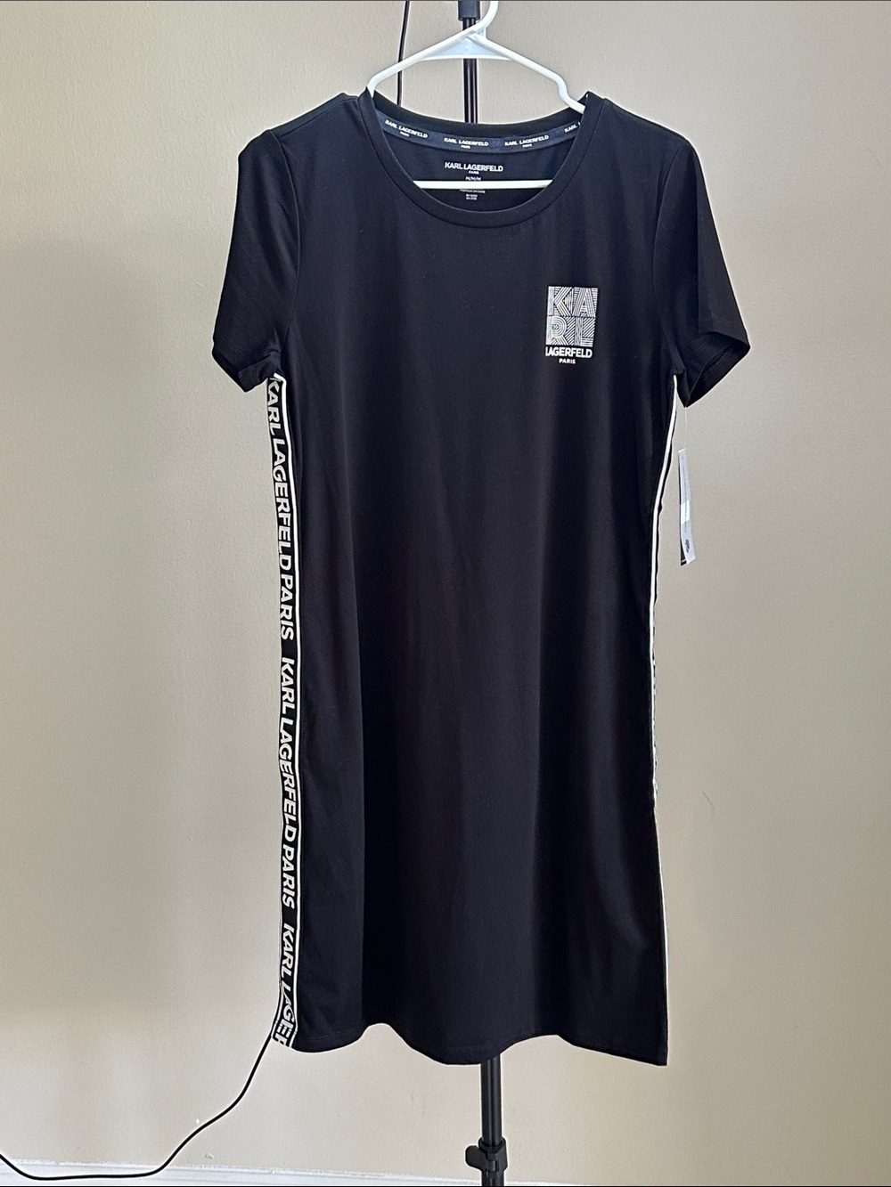 Karl Lagerfeld Black Tee Midi Dress with Logo Tape